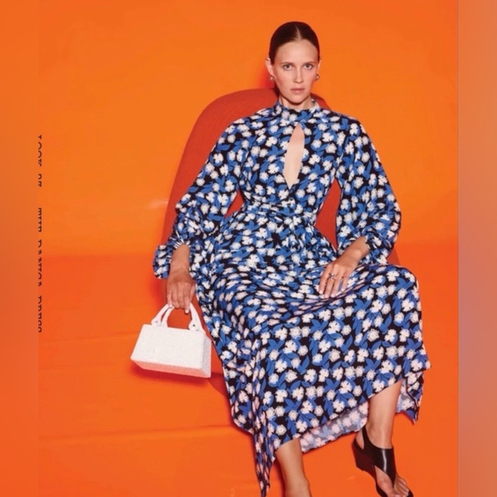 STAUD Danica Floral Long Sleeve Cut Out Maxi Dress